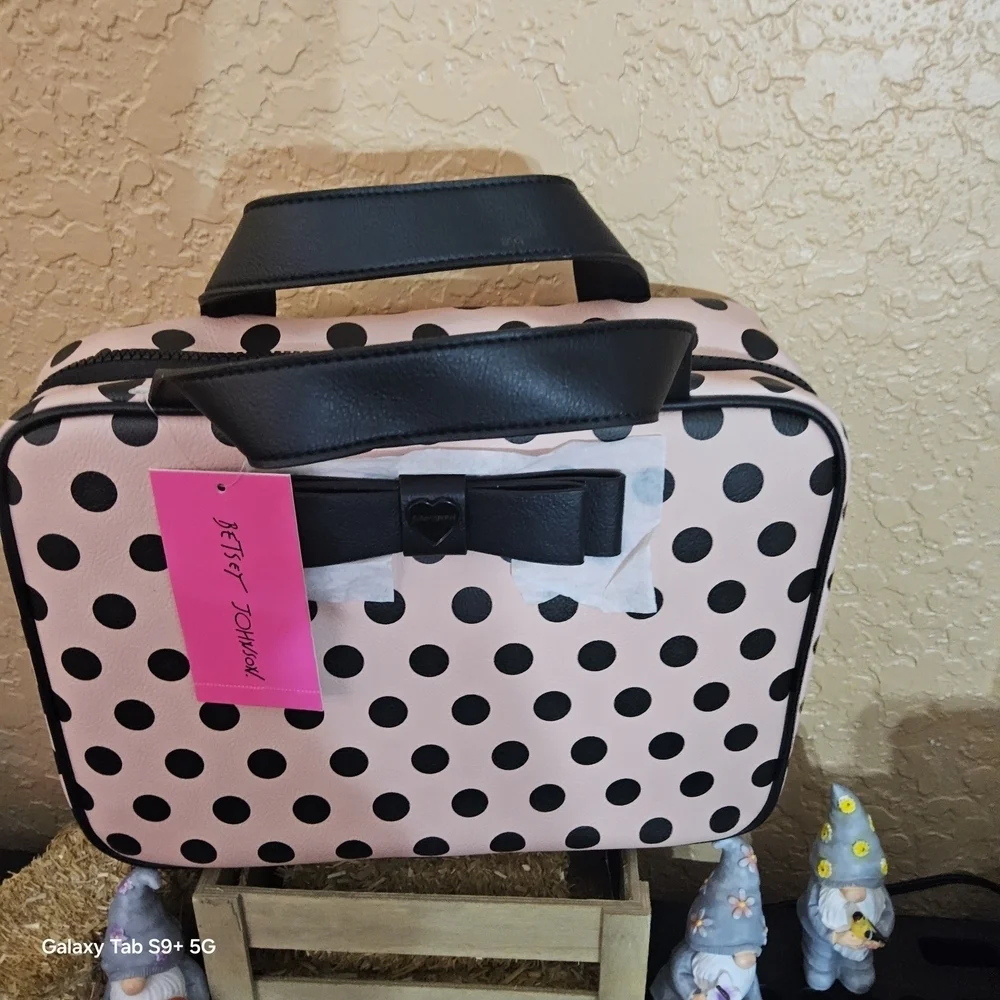 Betsey Johnson Pink and Black Polka Dot Cosmetic Bag